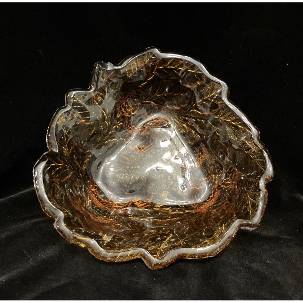Vintage Indiana Amber Carnival Pressed Glass Marigold Loganberry Candy Nut Dish
